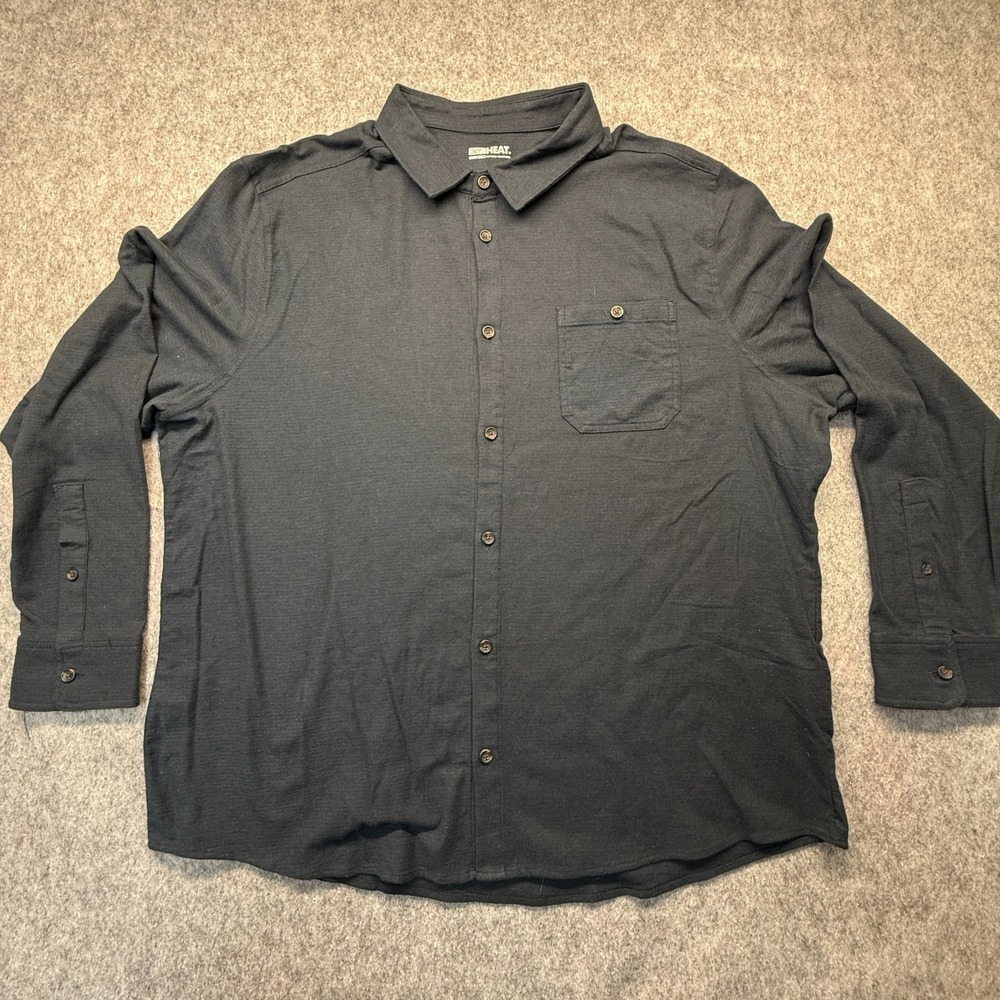 32 Degrees Button-Up Shirt Men XXL Pocket Cotton Blend Black Solid Long Sleeve